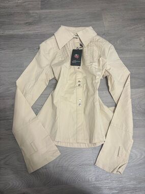 Beige Button-Front Long Sleeve Shirt